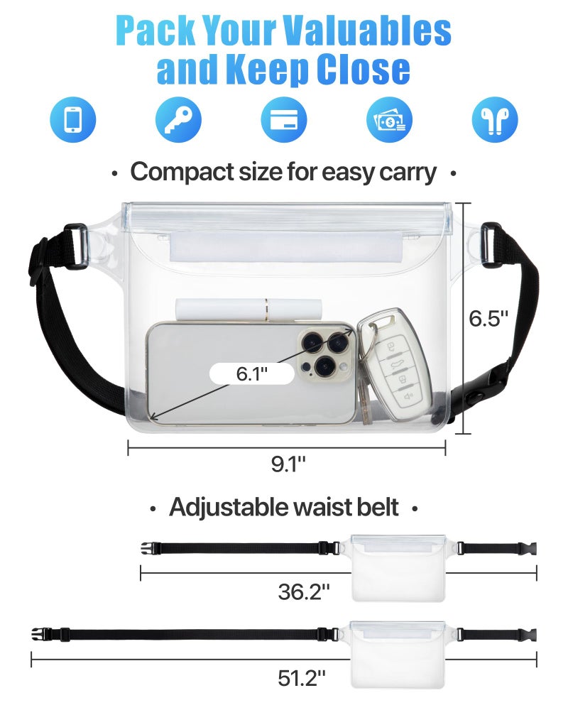 F-color Waterproof Fanny Pack - Waterproof Phone Pouch with Waist Strap - Cruise Essentials 2025 Must Haves Waterproof Pouch Dry Bag Keep Phone Valuables Safe for Beach Kayaking Boating Fishing - Image 3